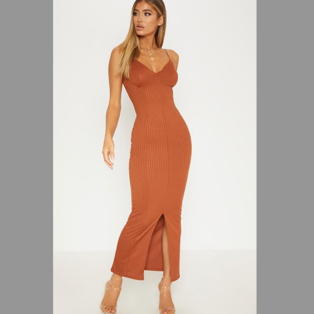 PLT Strappy Plunge Ribbed Midaxi Dress - NWT